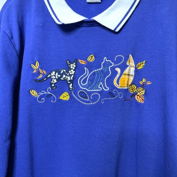 Vintage 90’s Adiran Delafield Womens Blue Sweatshirt with Embroidered Cats Sz 2X - Picture 3 of 7